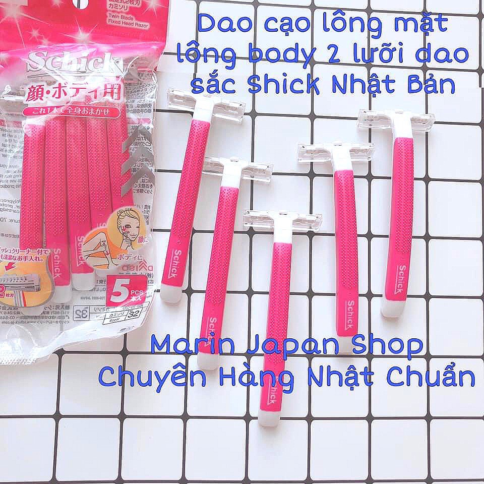 Set 5 Dao cạo lông body, lông mặt, má, ria mep, lông chân tay, lông nách 2 lưỡi dao kép Chick chính Nhật Bản