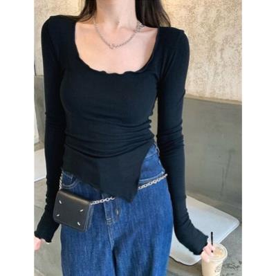 Áo Dài Tay Tà Lệch Viền Sóng Chất Mềm Mịn 3 Màu Hot Trend CD111 - MaiRin Fashion