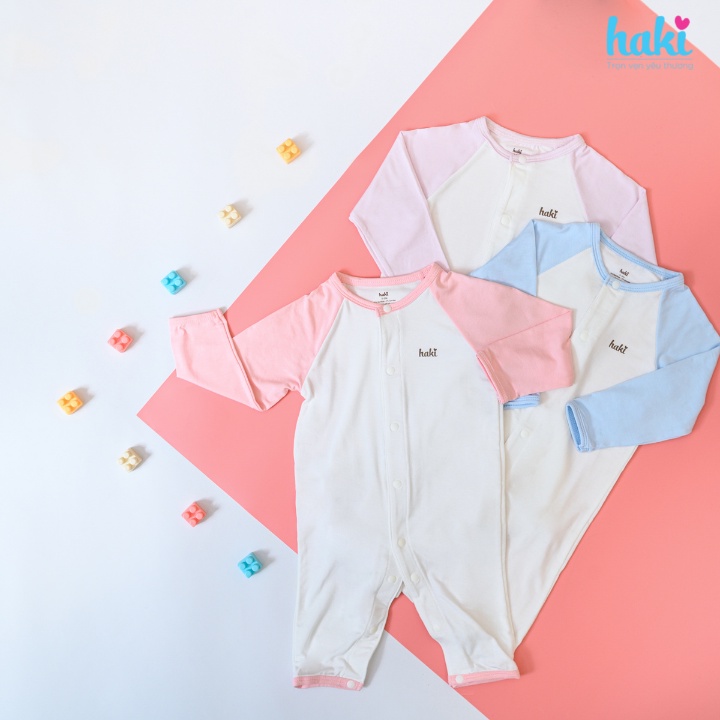 Bộ body sơ sinh cài cúc giữa, tay phối màu Haki, bodysuit cho bé vải sợi tre (Bamboo) cao cấp BB037