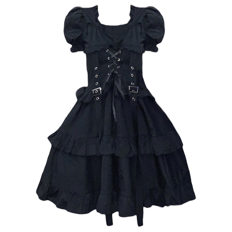 Gothic lolita váy mùa thu và mùa đông cô gái Tay áo bong bóng cổ điển dây buộc bánh váy Nhật Bản váy đen