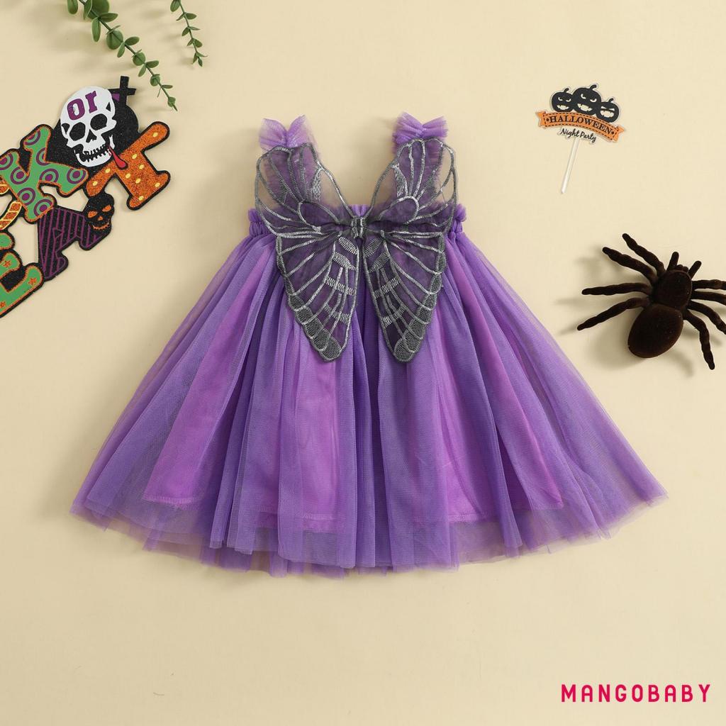 Đầm Xòe Tutu Không Tay Phối Bèo Nhún Họa Tiết Bướm Phong Cách Halloween Cho Bé Gái 6 Tháng Đến 4 Tuổi