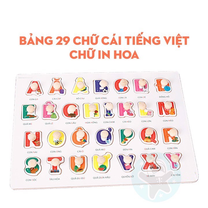 [Nhập mã DUCT003 giảm 5% tối đa 10K đơn từ 50K]  Bảng Núm Gỗ Học Tiếng Việt Cho Bé - Đổ Sỉ