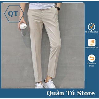QUẦN TÂY ÂU NAM MÀU TRẮNG KEM phom hàn quốc ống côn chất vải co giãn 4 chiều