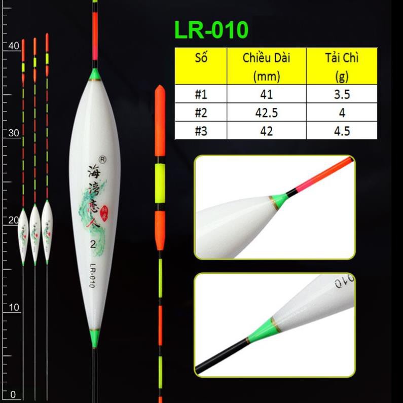 Phao câu cá nano, câu đơn câu đài màu trắng họa tiết xanh câu cá nhạy, có đủ thông số mã LR