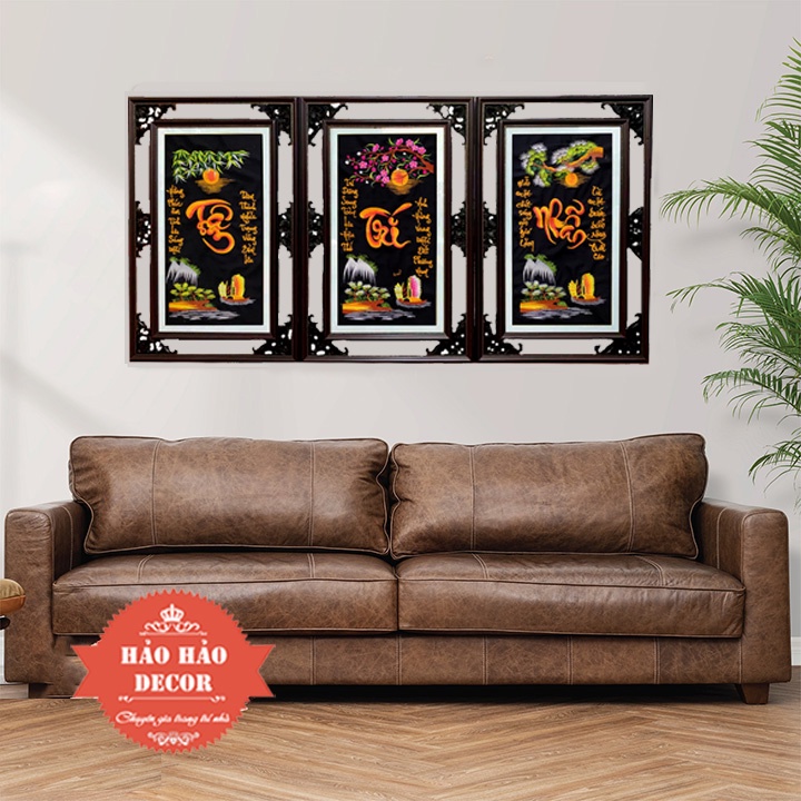 Tranh treo tường phòng khách,  Tranh thêu Tâm Trí Nhẫn thành phẩm
