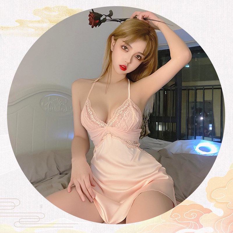 Váy ngủ lụa sexy ren ngực dây yếm sau hở lưng gợi cảm