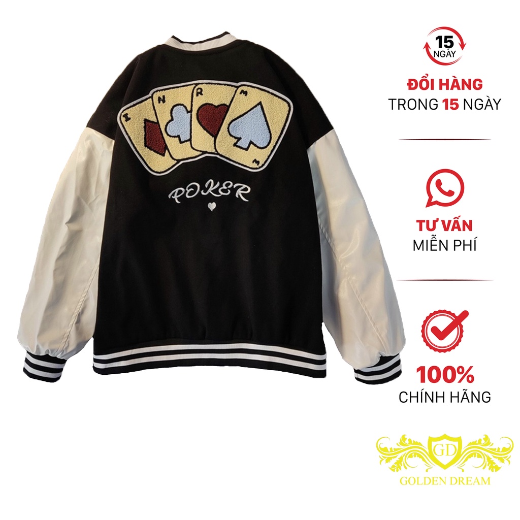 Aó Khoác Bomber Nam GOLDEN DREAM Vải Nỉ in Chữ M Phối Hình Lá Bài Cực Ngầu U279