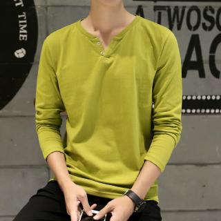 Áo thun nam cổ chữ V màu trơn M-2XL Áo sơ mi đáy trơn dài tay Áo thun nam dài tay Áo thun nam dáng rộng Slim-Fit Áo sơ mi nhỏ phiên bản Hàn Quốc Size lớn Slim Slim