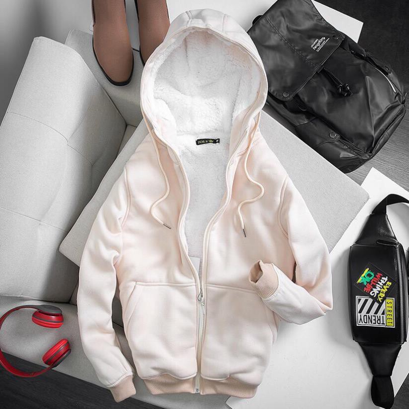 Áo Hoodie đôi nam nữ unisex cặp lót lông cừu siêu ấm chất nỉ mềm mại trơn không xù không nhăn mặc mùa đông ấm áp