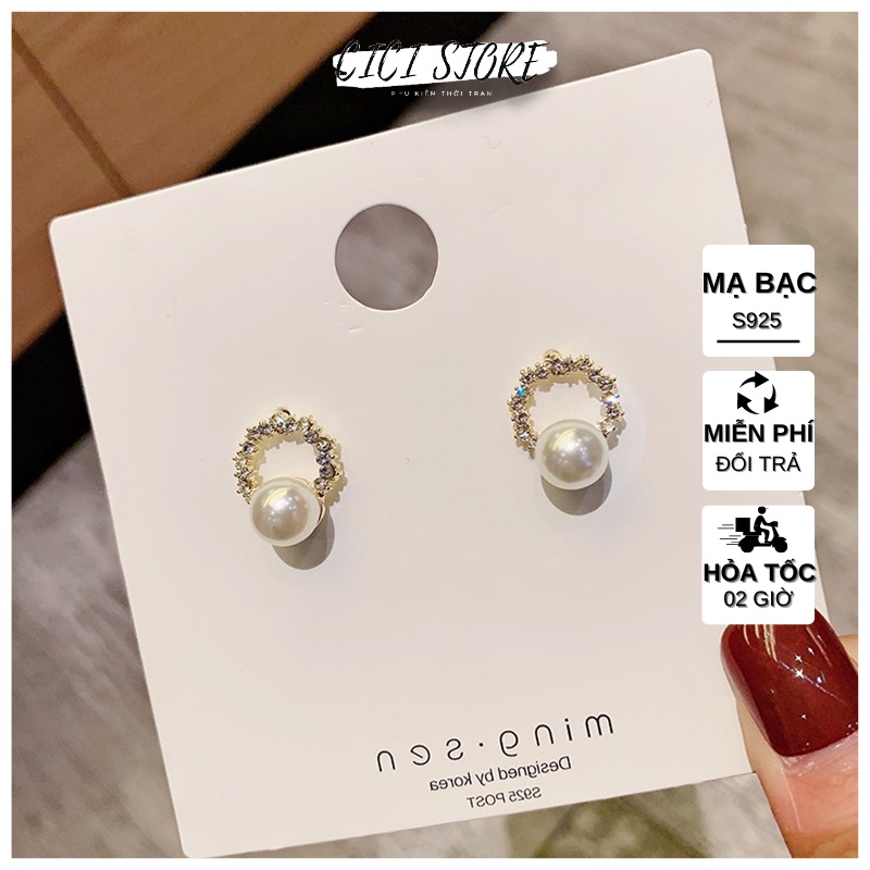 Bông Tai Nữ Ngọc Trai Nhân Tạo Mạ Bạc Phong Cách Hàn Quốc