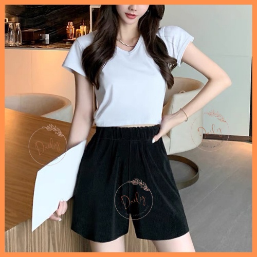 Quần Short Ngố Nữ Ống Rộng Dáng Suông Chất Thun Tăm Mềm Mát Cạp Chun Co Giãn Daily