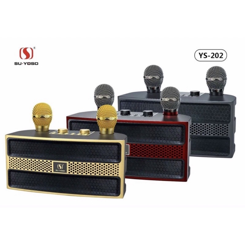 Loa karaoke bluetooth YS 201-YS 202 - Tặng kèm 2 micro không dây SẠC TỰ ĐỘNG