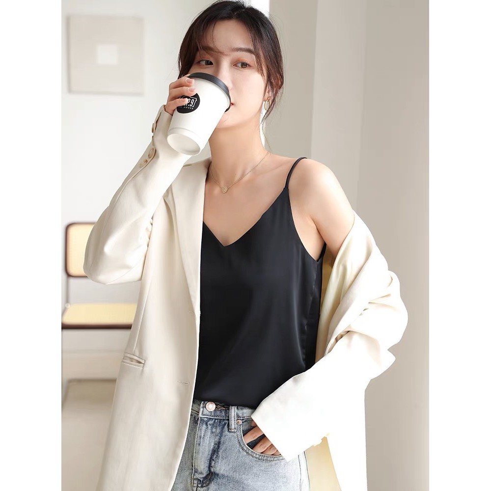 ÁO HAI DÂY LỤA MẶC TRONG VEST BLAZER, ÁO LUẠ 2 DÂY CÓ SIZE MỚI 2021