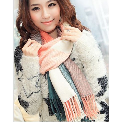 Khăn Choàng Len Cashmere Dáng Dài Rộng Kẻ Sọc Caro Phối Màu Tương Phản In Hình Siêu Nhân Kiểu Anh Quốc Màu Sắc