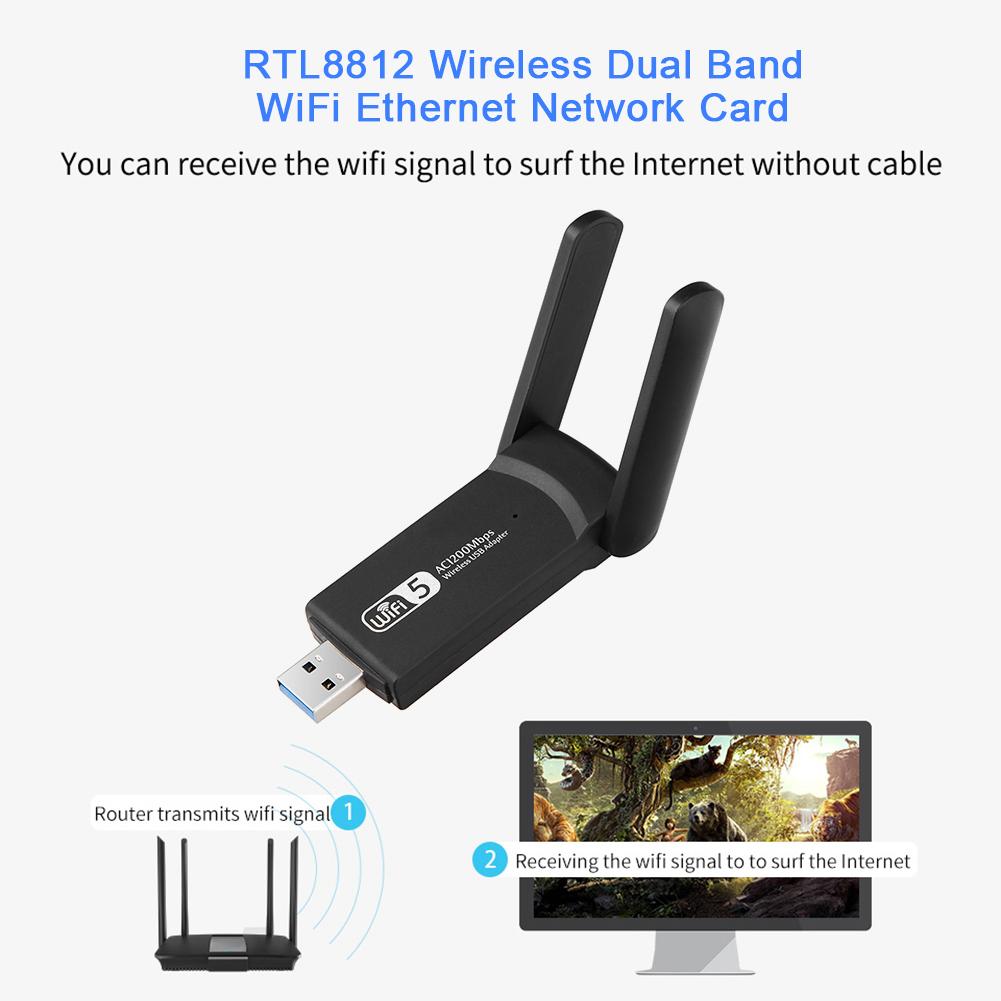 Bộ điều hợp WiFi băng tần kép 2.4G 5.8G USB không dây Thẻ mạng 1200Mbps với ăng ten kép Bộ thu USB 3.0 cho máy tính PC | BigBuy360 - bigbuy360.vn