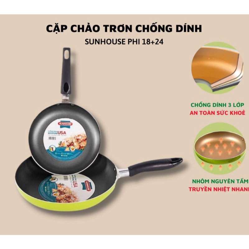 Combo 2 chảo chống dính Sunhouse 18cm và 24cm