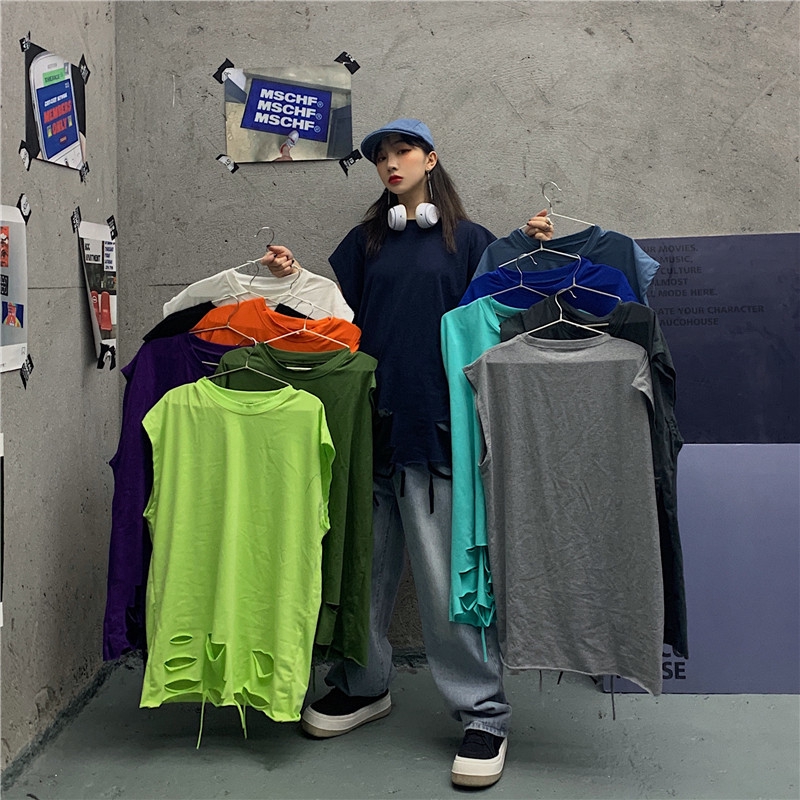 Áo Thun Form Rộng Khoét Lỗ Phong Cách Retro | BigBuy360 - bigbuy360.vn