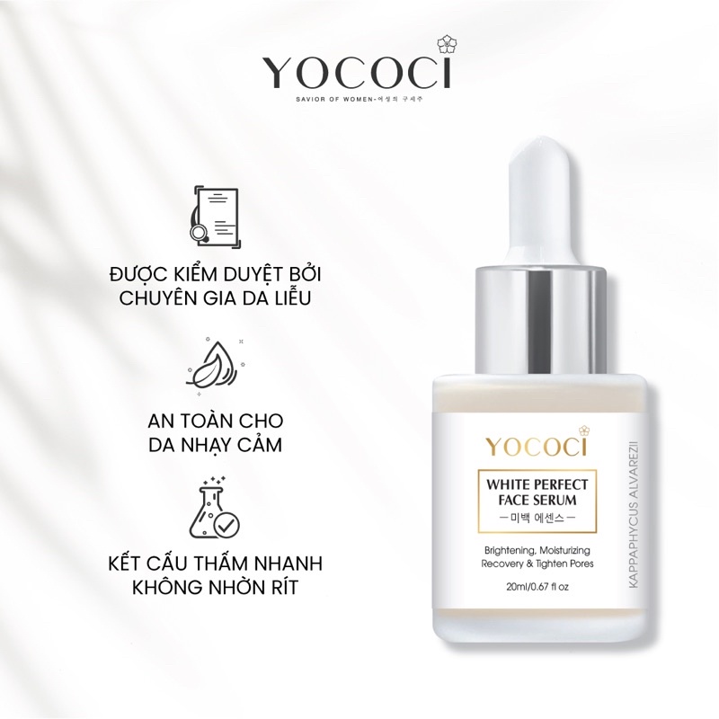 Serum dưỡng trắng da mặt Yococi giúp dưỡng ẩm, ngăn ngừa lão hóa se khít lỗ chân lông White Perfect Face Serum 20ml