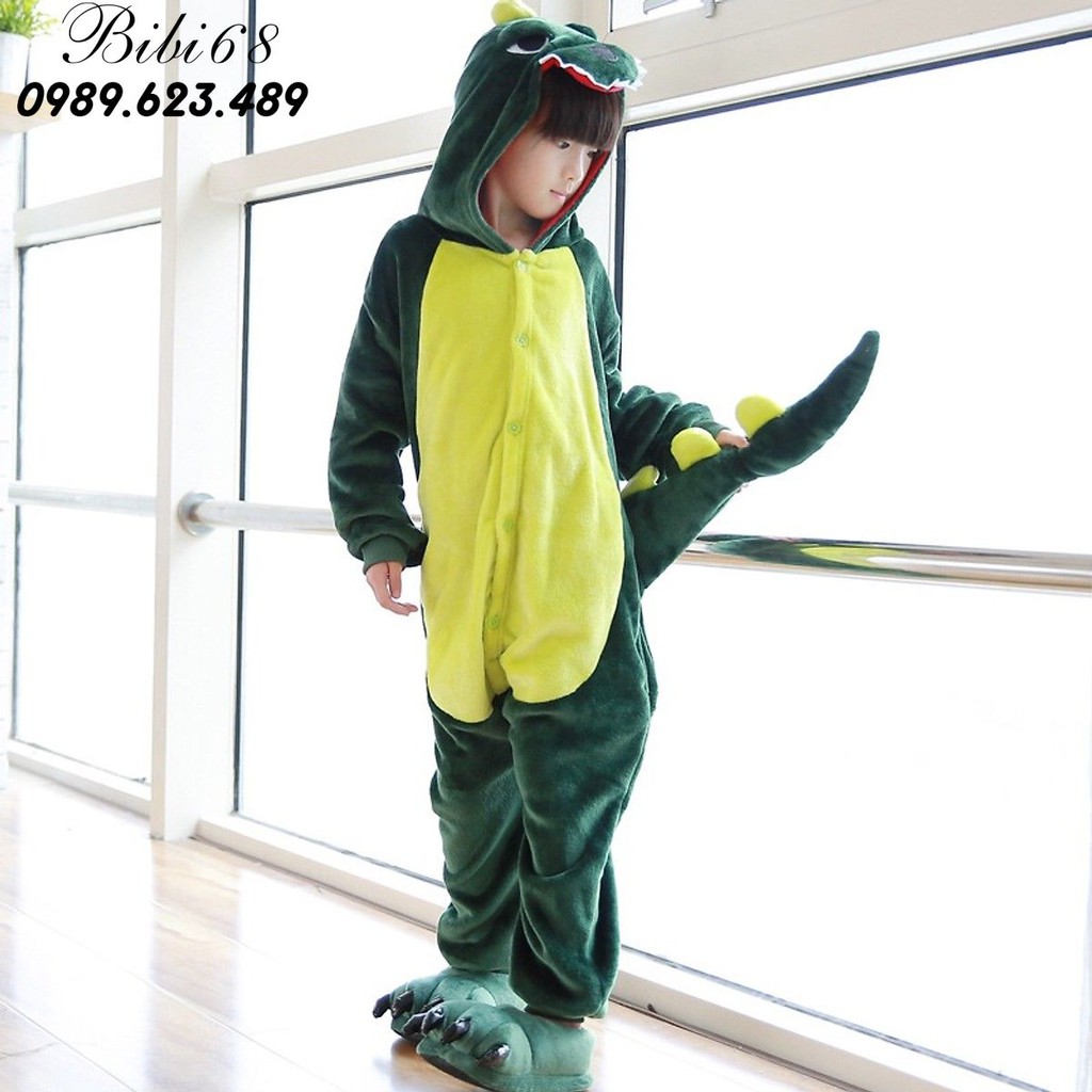 [MÃ BLUE5 Bộ Đồ Khủng Long xanh liền thân lông mịn Pijama dành Cho Người Lớn và Trẻ Em Hoạt hình Cosplay Kigurumi O