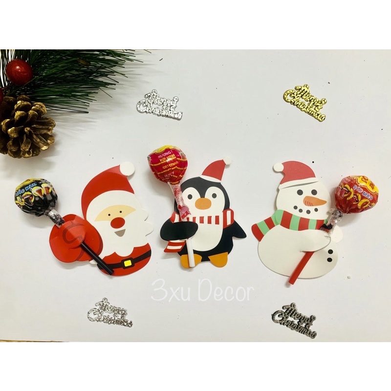 Thiệp giáng sinh hình ông già Noel, người tuyết, phụ kiện treo trang trí cây thông noel