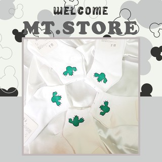 Tất vớ trắng cổ ngắn nam nữ cotton Freesize Họa Tiết cây xương rồng phong cách Hàn Quốc