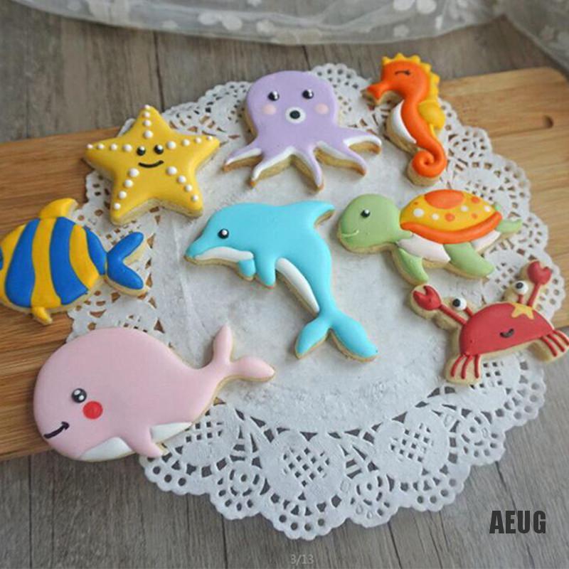 Set 8 khuôn tạo hình sinh vật biển dễ thương để làm bánh tiện dụng