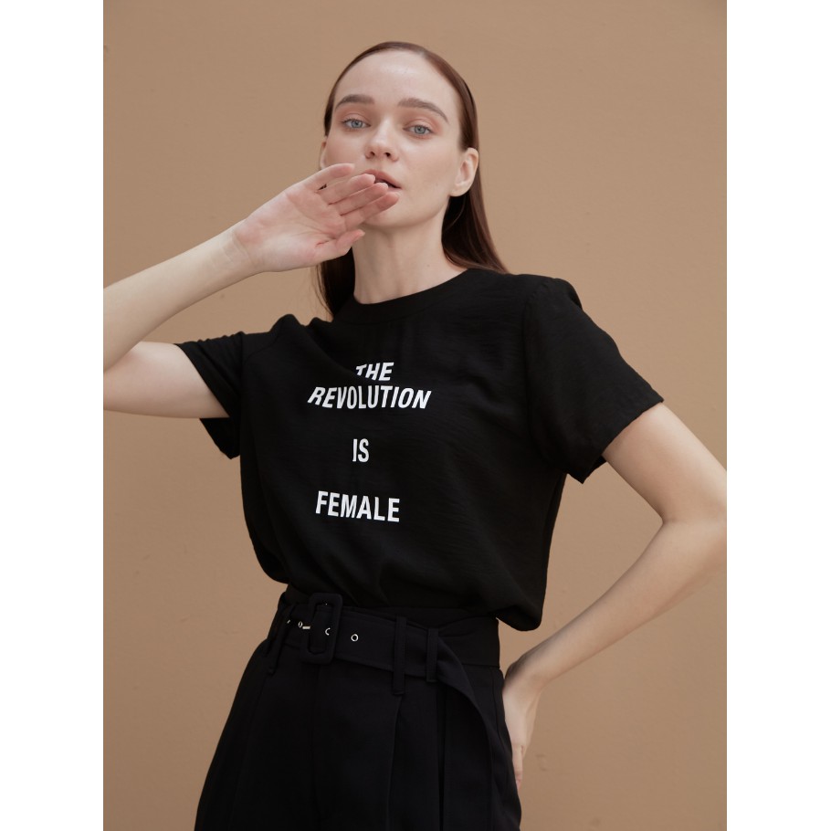 COCO SIN - Áo Lụa In Logo Đen The Revolution Cổ Tròn