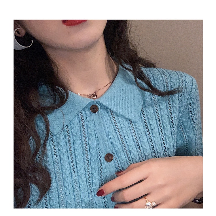 Áo dệt kim SUXI tay ngắn cổ polo dáng rộng phong cách cổ điển mùa hè dành cho nữ