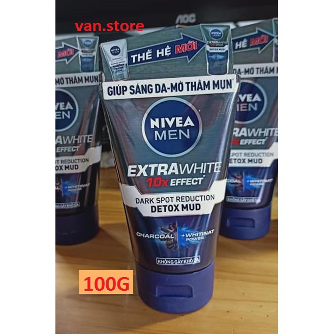 Sữa Rửa Mặt NIVEA MEN Detox Mud Giúp Sáng Da & Mờ Thâm Mụn (100g) - Mẫu Mới