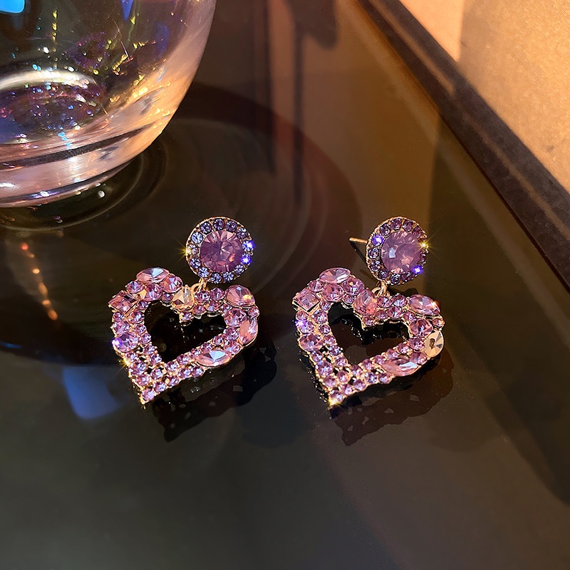 Khuyên Tai Hình Trái Tim Đính Đá Pha Lê Tím Sang Trọng Phong Cách Thời Trang Phổ Biến
