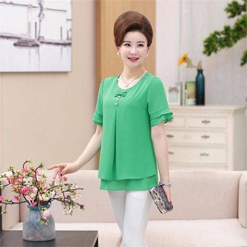 Short-sleeved T-shirt, chiffon shirt, middle-aged women's plain plus size T-shirt