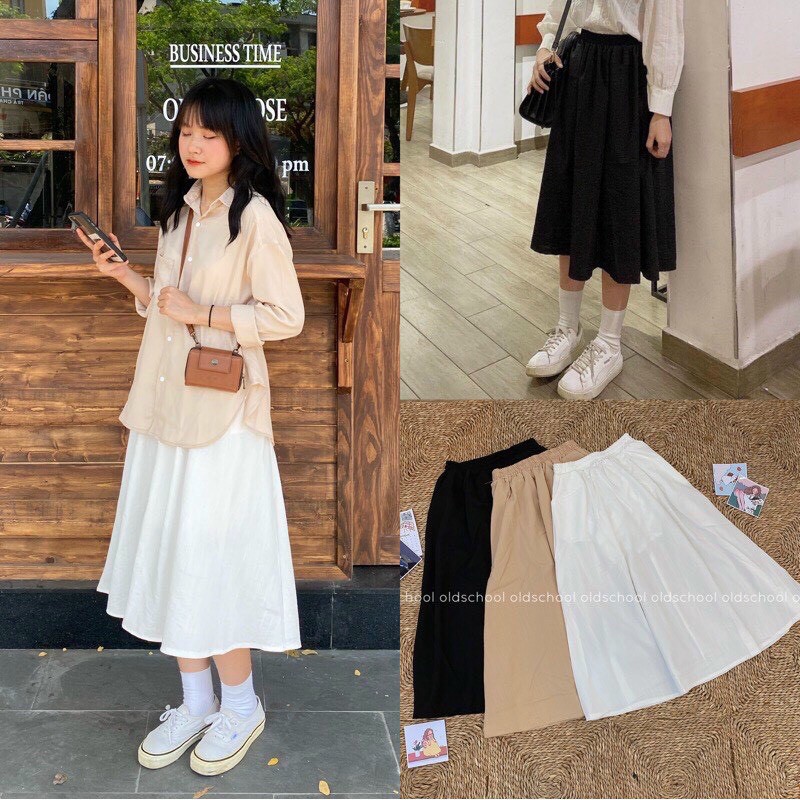 Chân váy dáng dài suông ulzzang đang hot hiện nay lên form cực chuẩn cực xinh chất vải voan mềm mịn phối 2 màu trắng đen