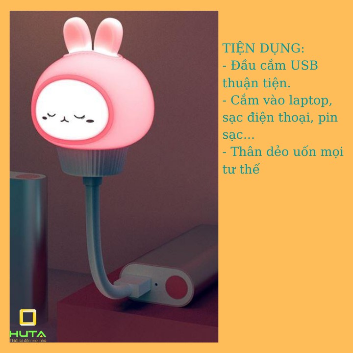 Đèn Ngủ Mini Cho Bé Huta Light For Life Hình Thú THO01 Chú Thỏ Cute, Đầu Cắm USB, Uốn Dẻo Tiện Lợi, Decor Phòng Ngủ
