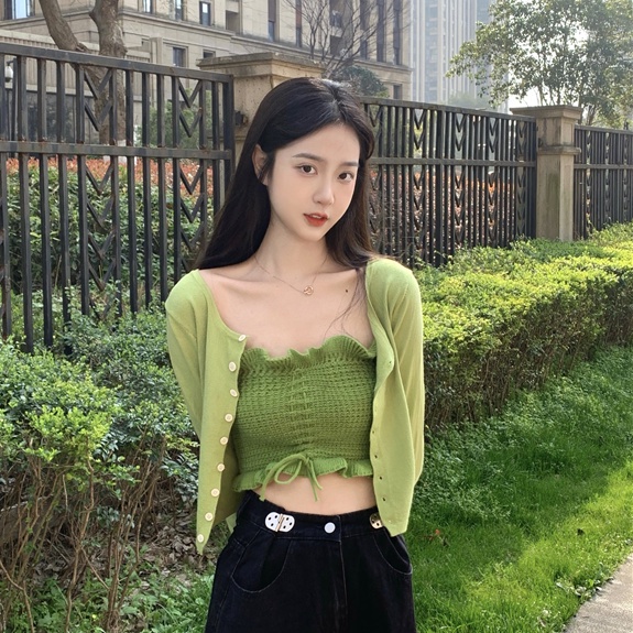 Áo khoác croptop nữ Áo Ống Hai Dây Mùa Hè Màu Xanh Lá Quyến Rũ Hợp Thời Trang Cho Nữ