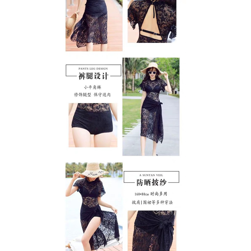 Set bikini ren kèm váy choàng