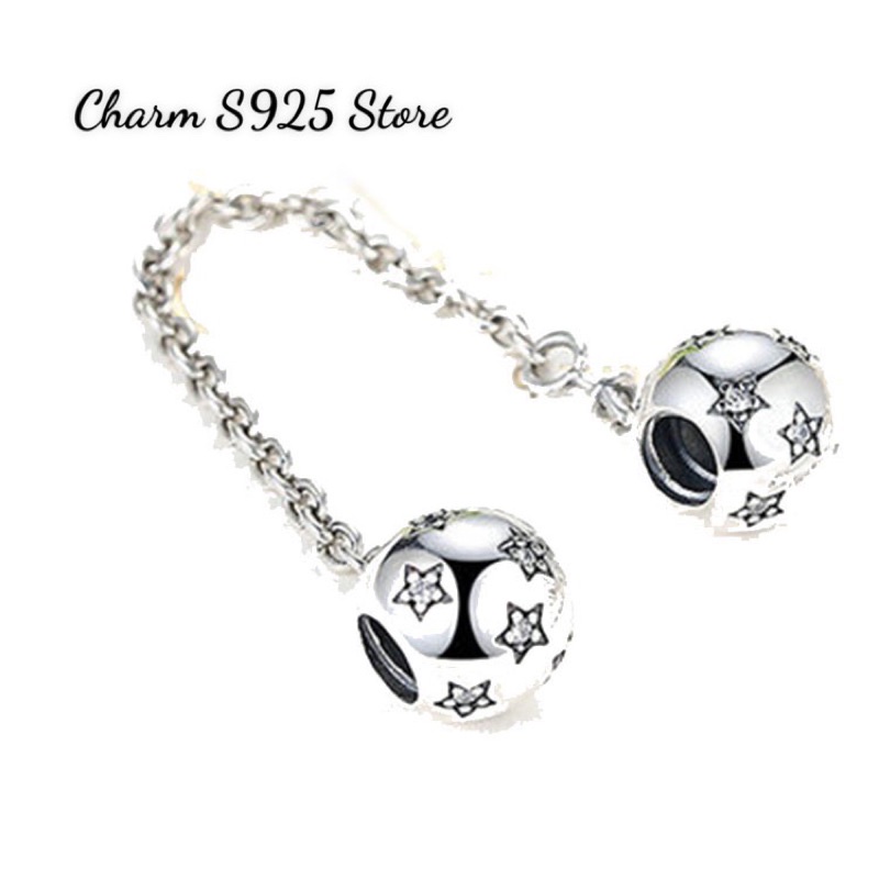 charm pan khoá chặn xích đính đá ngôi sao bạc s925 cao cấp
