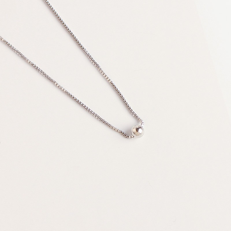 S925 silver small round beads short female necklace B51