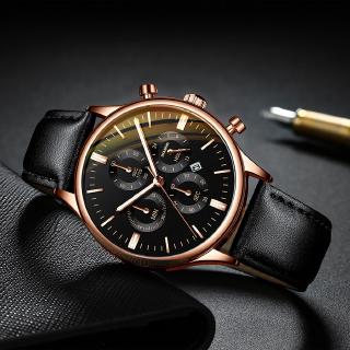Đồng hồ nam men's leather watch analog sports dial casual quartz watch