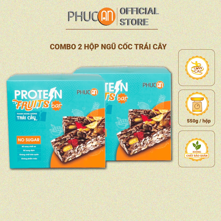 [THANH GẠO LỨC GIẢM CÂN] Combo 2 hộp thanh năng lượng ngũ cốc trái cây Phúc An Thay thế bữa ăn nhẹ- 8 thanh/ 1 hộp