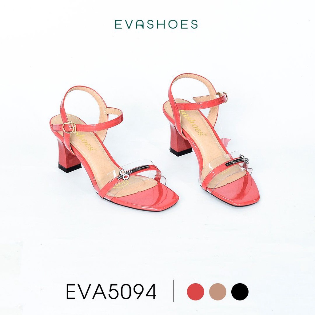 Dép Sandal cao gót quai trong phối nơ cao 5cm Evashoes Eva5094