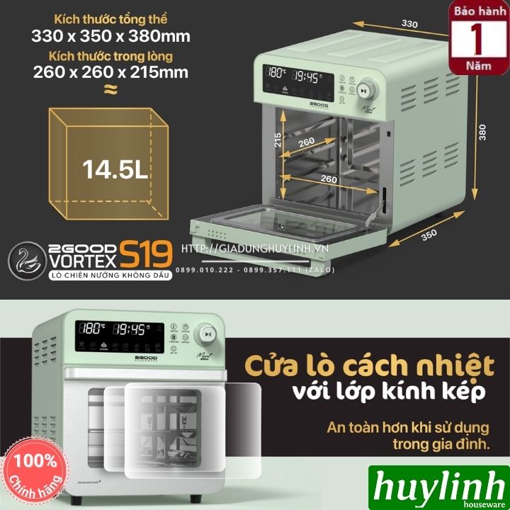 Nồi chiên không dầu điện tử 2Good S19 - 14.5 lít - Tặng găng tay