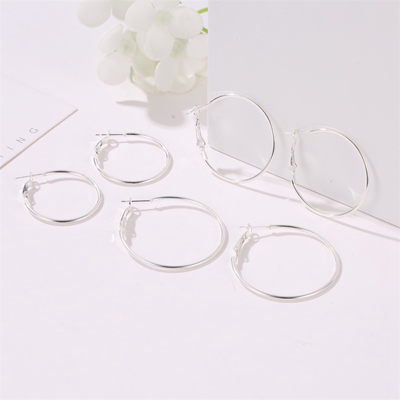 Set gồm 6 khuyên tai vòng tròn mạ vàng mạ bạc phong cách cổ điển dành cho nữ