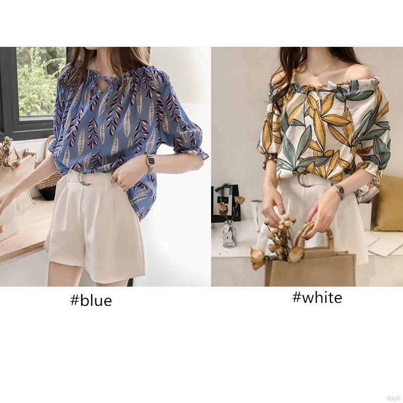 Áo chiffon Hàn Quốc hở vai họa tiết hoa thời trang cho nữ