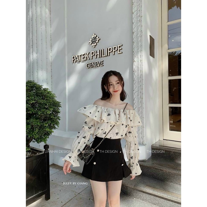 Áo trễ vai hoa xinh, chất mềm đẹp L1