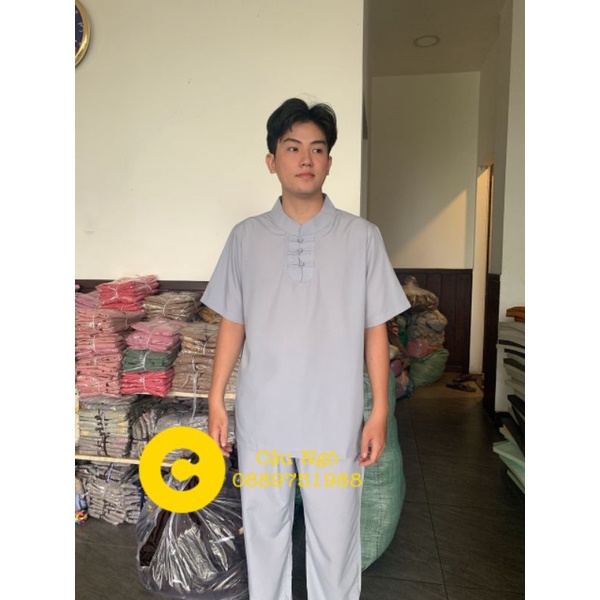 Đồ lam đi chùa, đồ phật tử nam mẫu 3 nút