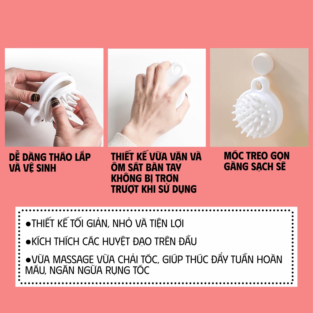 Lược Gội Đầu Muji Xuất Nhật Silicon Massage Đầu Giảm Stress Rụng tóc Kích Thích Mọc Tóc