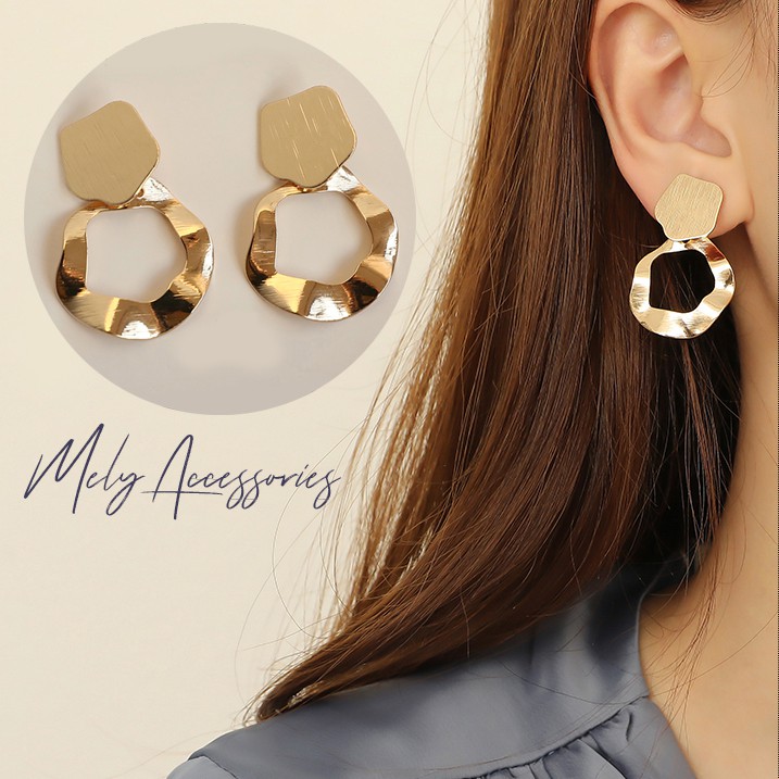 Bông tai mạ vàng kiểu dáng hiện đại phong cách hàn quốc cá tính sang trọng dành cho nữ - Mely D2-27