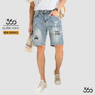 Quần short jean nam 360 BOUTIQUE rách gối cá tính, màu xanh da trời - QSJCN007