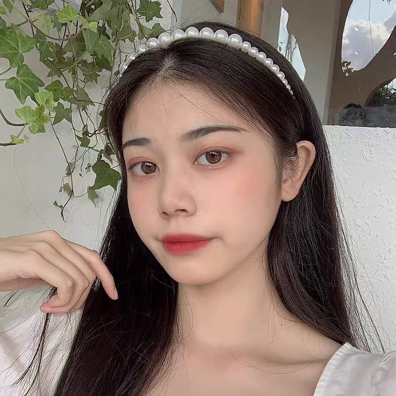 Bờm Tóc Đính Hạt Màu Trắng Phong Cách Tiểu Thư