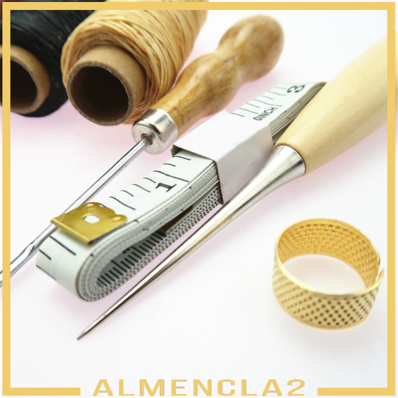 [ALMENCLA2] 16Pcs Leather Craft Kit Sewing Stitching Awl Thimble Ruler Working Tool Set